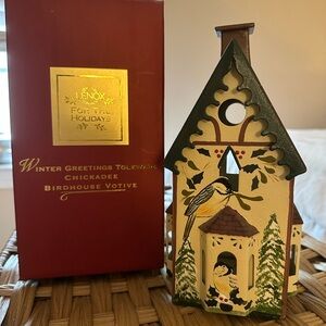 Lenox Winter Greetings Chickadee Votive - Green and Cream